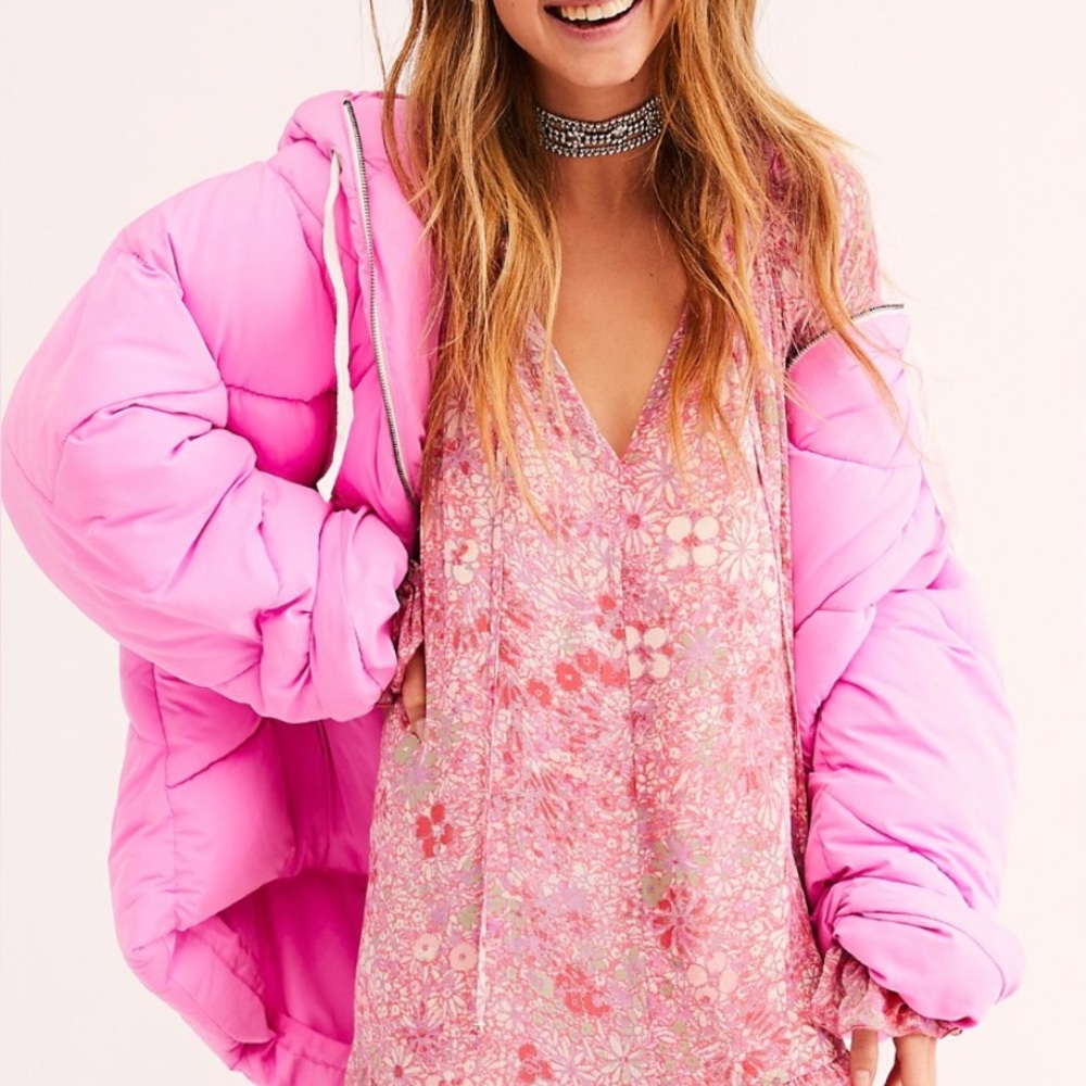 Free People Puffer Jacket, Bubbleegum Pink, Size XS